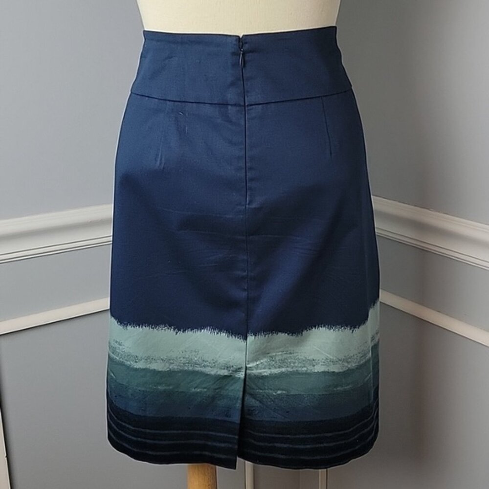 ANN TAYLOR Navy Blue Green Beachy Ombre Striped Office Preppy Pencil Skirt 12 - Picture 3 of 11